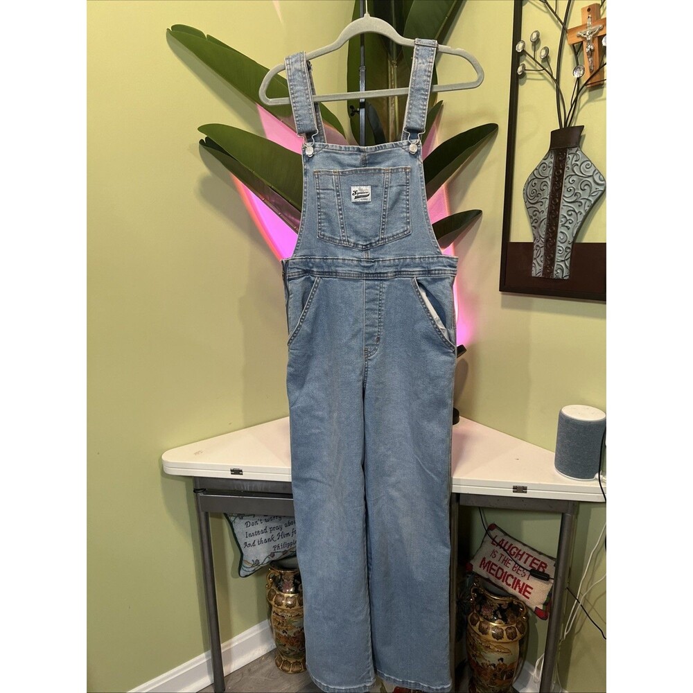 Levi's Light Blue Denim Bib Overalls with Front Label Medium Side Zip Pockets